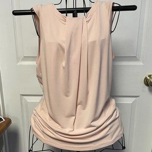 KARL LAGERFELD PARIS Foldover Crew Neck Sleeveless Top Beige Women's Large NWT